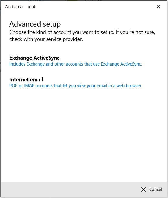 Advanced Setup - Internet Mail