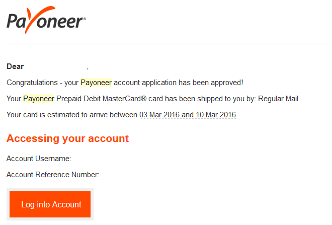 Payoneer Application confirmation