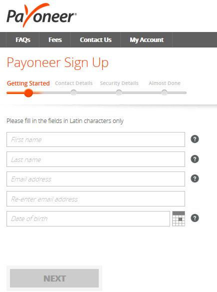 Payoneer Sign-up