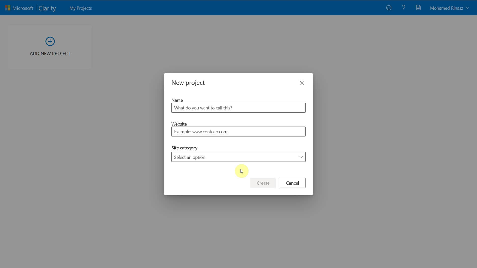Microsoft Clarity - Add a new project